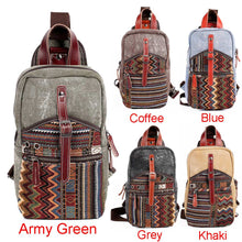 Korean Japan Vintage Women Men PU Leather Canvas Shoulder Bag Ethnic Embroidery Retro Small Crossbody Chest Bag Boho Bag SM6