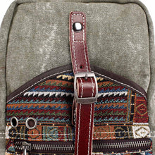 Korean Japan Vintage Women Men PU Leather Canvas Shoulder Bag Ethnic Embroidery Retro Small Crossbody Chest Bag Boho Bag SM6