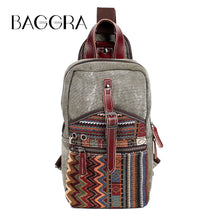 Korean Japan Vintage Women Men PU Leather Canvas Shoulder Bag Ethnic Embroidery Retro Small Crossbody Chest Bag Boho Bag SM6