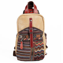 Korean Japan Vintage Women Men PU Leather Canvas Shoulder Bag Ethnic Embroidery Retro Small Crossbody Chest Bag Boho Bag SM6