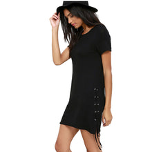 Lace Up Both Sides Cotton Little Black T Shirt Dress Casual  Dress Pencil Short Sleeve Brief Skater Short Dress SM6