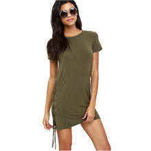 Lace Up Both Sides Cotton Little Black T Shirt Dress Casual  Dress Pencil Short Sleeve Brief Skater Short Dress SM6