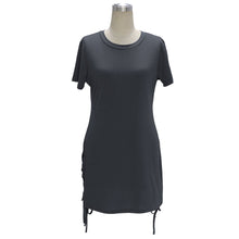 Lace Up Both Sides Cotton Little Black T Shirt Dress Casual  Dress Pencil Short Sleeve Brief Skater Short Dress SM6