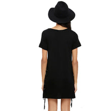 Lace Up Both Sides Cotton Little Black T Shirt Dress Casual  Dress Pencil Short Sleeve Brief Skater Short Dress SM6