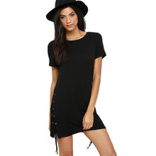 Lace Up Both Sides Cotton Little Black T Shirt Dress Casual  Dress Pencil Short Sleeve Brief Skater Short Dress SM6