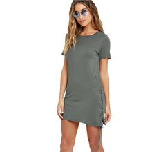 Lace Up Both Sides Cotton Little Black T Shirt Dress Casual  Dress Pencil Short Sleeve Brief Skater Short Dress SM6