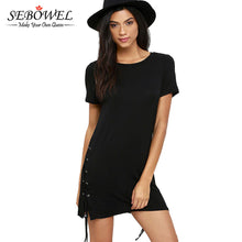 Lace Up Both Sides Cotton Little Black T Shirt Dress Casual  Dress Pencil Short Sleeve Brief Skater Short Dress SM6