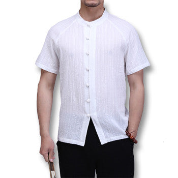 Men Chinese Style Short Sleeved Cotton Linen Shirts Men's Casual Slim Fit Shirt Camisa Hombre SM6