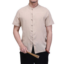 Men Chinese Style Short Sleeved Cotton Linen Shirts Men's Casual Slim Fit Shirt Camisa Hombre SM6