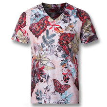 Men Short Sleeved T Shirts Men's Casual Slim Fit Large Size O Neck Floral T Shirts Camisa SM6