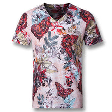 Men Short Sleeved T Shirts Men's Casual Slim Fit Large Size O Neck Floral T Shirts Camisa SM6