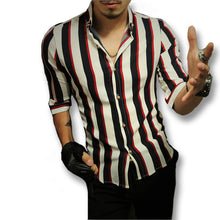 Tough Men Style Stripped Shirts Men's Casual Slim Fit Three Quarter Sleeve Length Shirts Camisa Masculina SM6