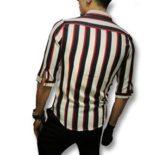 Tough Men Style Stripped Shirts Men's Casual Slim Fit Three Quarter Sleeve Length Shirts Camisa Masculina SM6