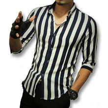 Tough Men Style Stripped Shirts Men's Casual Slim Fit Three Quarter Sleeve Length Shirts Camisa Masculina SM6