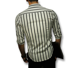 Tough Men Style Stripped Shirts Men's Casual Slim Fit Three Quarter Sleeve Length Men Shirts Camisa Masculina SM6