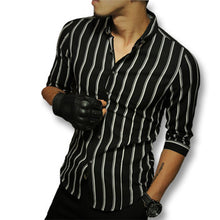 Tough Men Style Stripped Shirts Men's Casual Slim Fit Three Quarter Sleeve Length Men Shirts Camisa Masculina SM6
