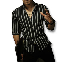 Tough Men Style Stripped Shirts Men's Casual Slim Fit Three Quarter Sleeve Length Men Shirts Camisa Masculina SM6