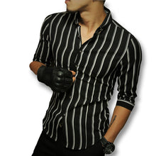 Tough Men Style Stripped Shirts Men's Casual Slim Fit Three Quarter Sleeve Length Men Shirts Camisa Masculina SM6