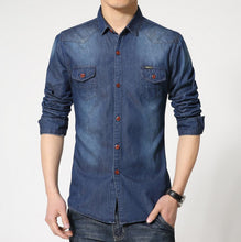 Men Cotton Shirts Men's Casual Slim Fit Long Sleeved Turn Down Collar Denim Jeans Shirts Camisa Masculina SM6