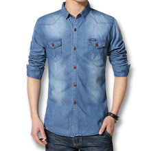 Men Cotton Shirts Men's Casual Slim Fit Long Sleeved Turn Down Collar Denim Jeans Shirts Camisa Masculina SM6