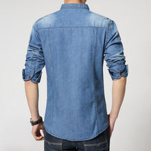 Men Cotton Shirts Men's Casual Slim Fit Long Sleeved Turn Down Collar Denim Jeans Shirts Camisa Masculina SM6
