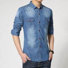 Men Cotton Shirts Men's Casual Slim Fit Long Sleeved Turn Down Collar Denim Jeans Shirts Camisa Masculina SM6