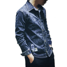 Men Denim Jeans Shirts Camisa Masculina Men's Casual Slim Fit Long Sleeved Turn Down Collar Large Size Shirts SM6