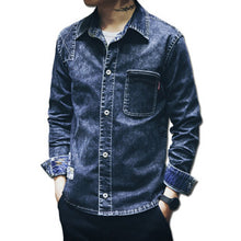 Men Denim Jeans Shirts Camisa Masculina Men's Casual Slim Fit Long Sleeved Turn Down Collar Large Size Shirts SM6