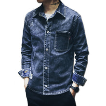 Men Denim Jeans Shirts Camisa Masculina Men's Casual Slim Fit Long Sleeved Turn Down Collar Large Size Shirts SM6