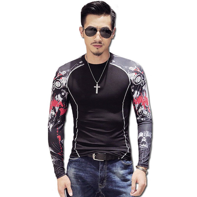 Men Funny T Shirts Tees Tops Camisa Masculina Men's Casual Slim Fit O Neck Long Sleeved T Shirts Men SM6