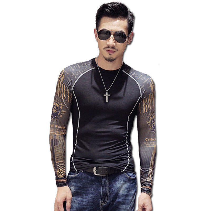 Men Printing Funny T Shirts Tees Tops Camisa Masculina Men's Casual Slim Fit O Neck Long Sleeved T Shirts SM6