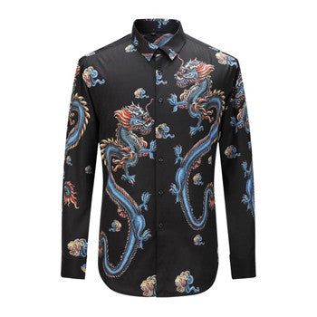 Men Printing Shirts Hombre Camisa Masculina Men's Casual Slim Fit Long Sleeved Turn Down Collar Large Size Shirts SM6