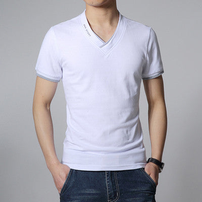 Men Tshirts Cotton Plus Size Men T shirt V Neck Mens Slim Fit T-shirts Luxury Printed Men's White Tops Homens Camiseta SM6
