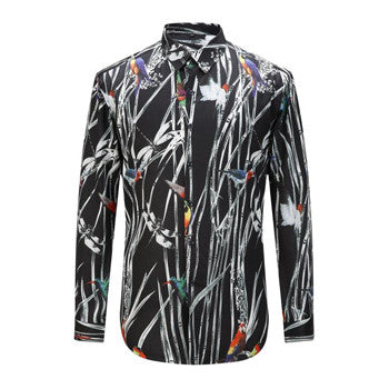 Men Tuxedo Dress Shirts Camisa Masculina Men's Casual Slim Fit Long Sleeved Turn Down Collar Large Size Shirts SM6