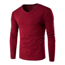 Menswear Solid Color T Shirts Men Camisa Masculina Men's Casual Slim Fit Long Sleeved V Neck T Shirts Hombre SM6