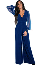 Mesh Long Sleeve Romper Red Wide Leg Jumpsuit Elegant Sexy Deep V Neck One Piece Rompers  Jumpsuit Long Pants 6650 SM6