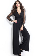 Mesh Long Sleeve Romper Red Wide Leg Jumpsuit Elegant Sexy Deep V Neck One Piece Rompers  Jumpsuit Long Pants 6650 SM6