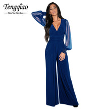 Mesh Long Sleeve Romper Red Wide Leg Jumpsuit Elegant Sexy Deep V Neck One Piece Rompers  Jumpsuit Long Pants 6650 SM6