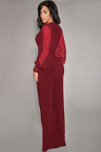 Mesh Long Sleeve Romper Red Wide Leg Jumpsuit Elegant Sexy Deep V Neck One Piece Rompers  Jumpsuit Long Pants 6650 SM6