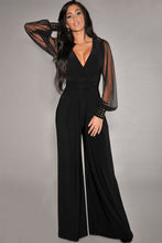 Mesh Long Sleeve Romper Red Wide Leg Jumpsuit Elegant Sexy Deep V Neck One Piece Rompers  Jumpsuit Long Pants 6650 SM6