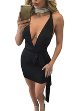 Backless Slip Mini Dress With Belt Sexy Dress Spaghetti Straps Deep v Neck Paty Night Club Wear Dress SM6