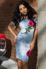 Rose Embroidered Denim Dress Jeans  Casual Off Shoulder Cute Dress For Wo SM6