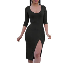 Casual Dress Sexy High-Slit Short Black Midi Dress Half-Sleeve Pencil Dresses For Wo SM6