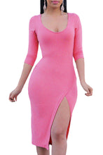 Casual Dress Sexy High-Slit Short Black Midi Dress Half-Sleeve Pencil Dresses For Wo SM6