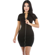 Dress Front Zip Mini Dress Night Sexy Club Wear Turtleneck Black Bodycon Dress With Short Sleeve SM6