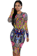 s Dress Casual Long Sleeve Bodycon Dashiki Dress Knee Length African Print Dresses 60942 SM6