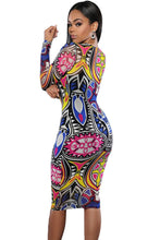 s Dress Casual Long Sleeve Bodycon Dashiki Dress Knee Length African Print Dresses 60942 SM6