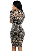 s Dress Casual Long Sleeve Bodycon Dashiki Dress Knee Length African Print Dresses 60942 SM6