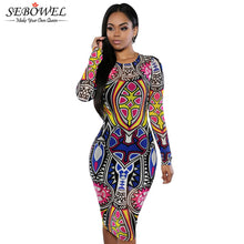 s Dress Casual Long Sleeve Bodycon Dashiki Dress Knee Length African Print Dresses 60942 SM6