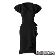 s Cascading Ruffle Bud Elegant Dress Tunic Black Midi Pencil Dresses For Evening Short Party Dress SM6